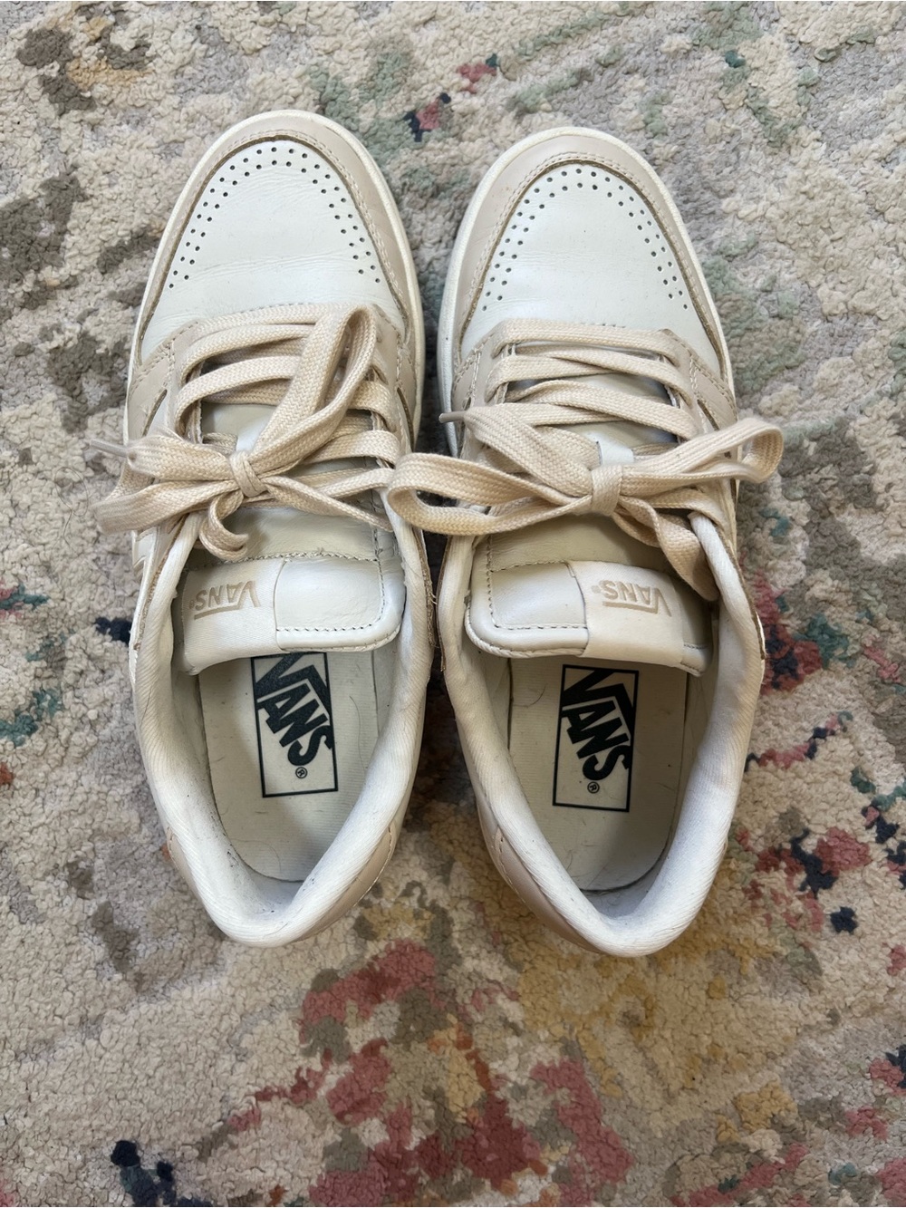 Vans White/Cream Low-Top Sneakers with Perforated Toe
